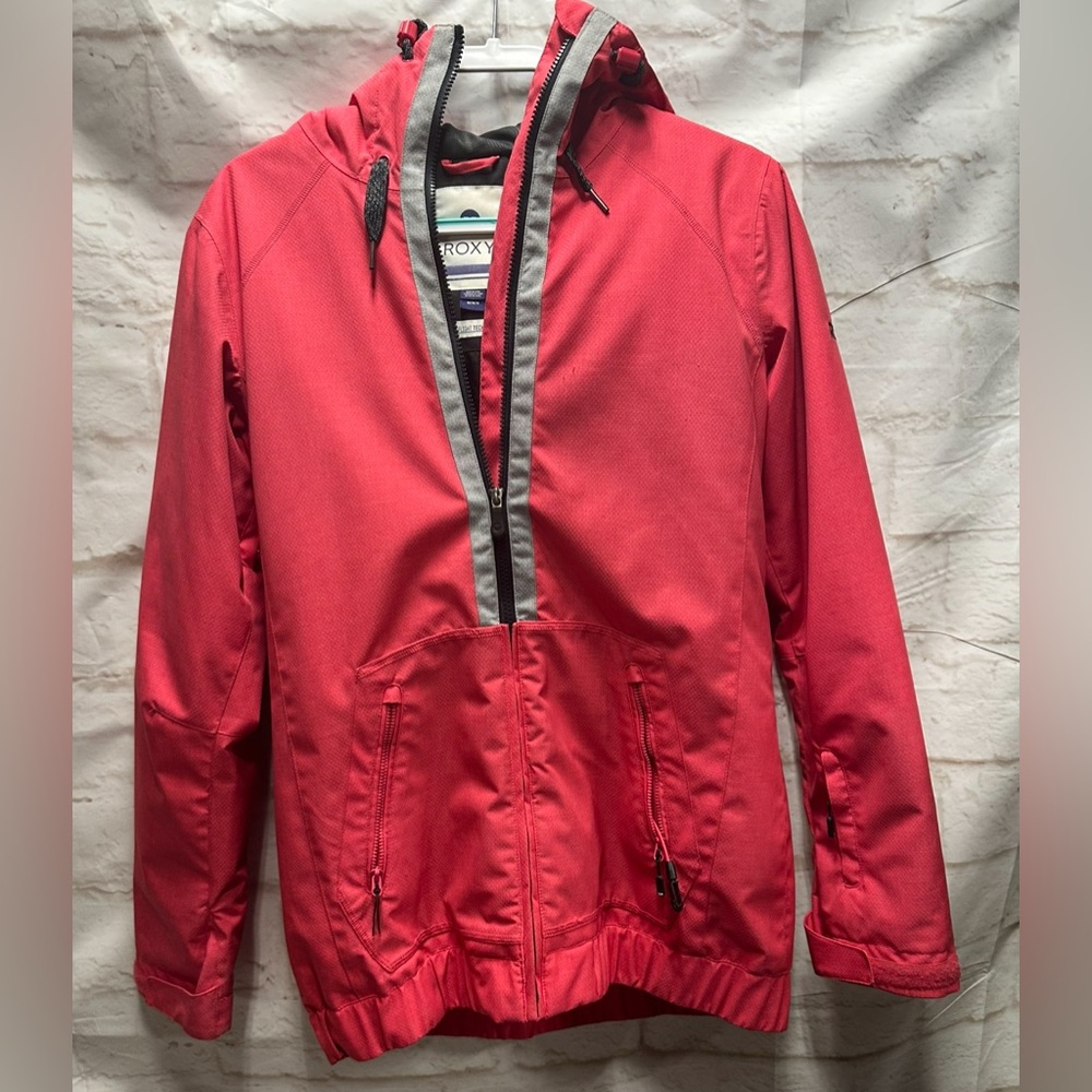Roxy Dry Flight Technology‎ Womens Size Medium Pink/ Gray Coat Hood Winter EUC
